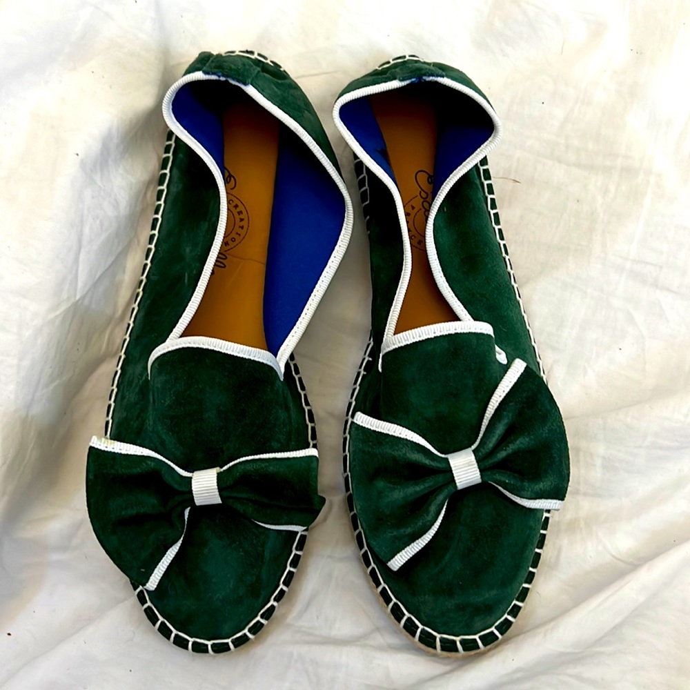 Bow espadrilles size 41 By Espadrille Creation France emerald color suede